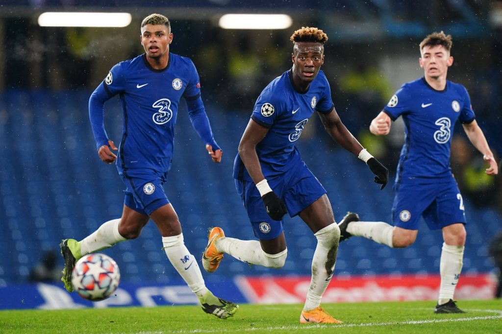 Tino Anjorin with Tammy Abraham in action for the Champions League match. 
