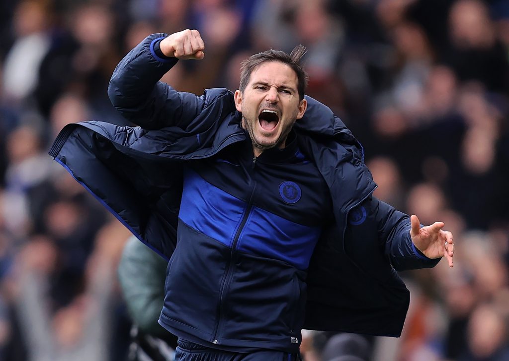 LONDON, ENGLAND - FEBRUARY 22: Frank Lampard manager of Chelsea celebrates his teams victory over Spurs during the Premier League match between Chelsea FC and Tottenham Hotspur at Stamford Bridge on February 22, 2020 in London, United Kingdom. (Photo by Julian Finney/Getty Images)