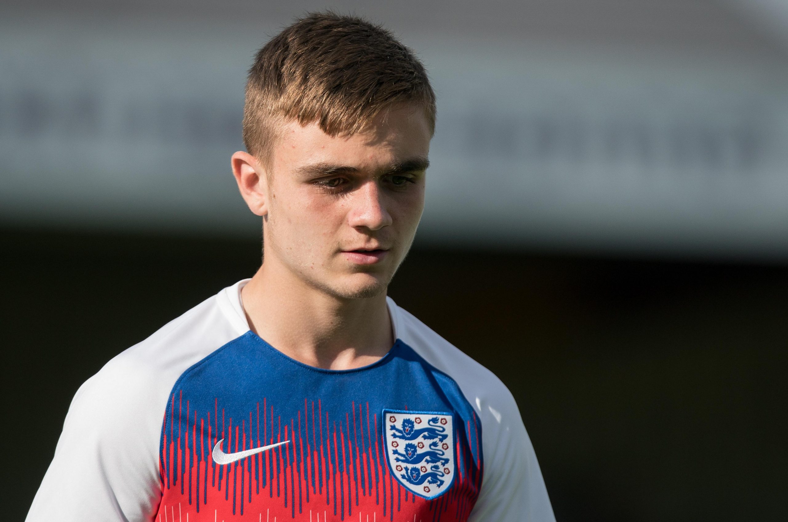 Lewis Bate in action for the England youth team.