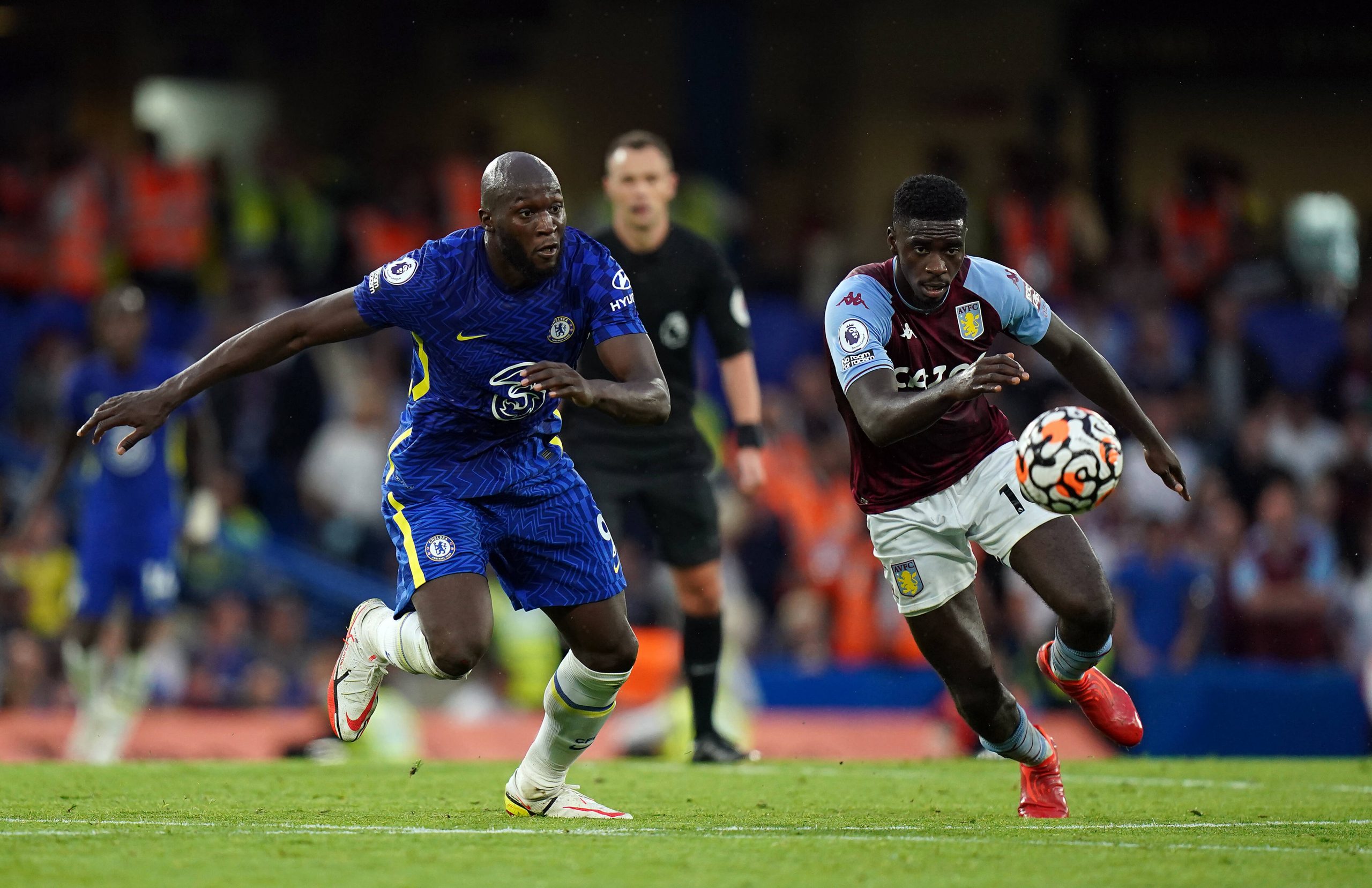 Romelu Lukaku in action for Chelsea against Aston Villa.