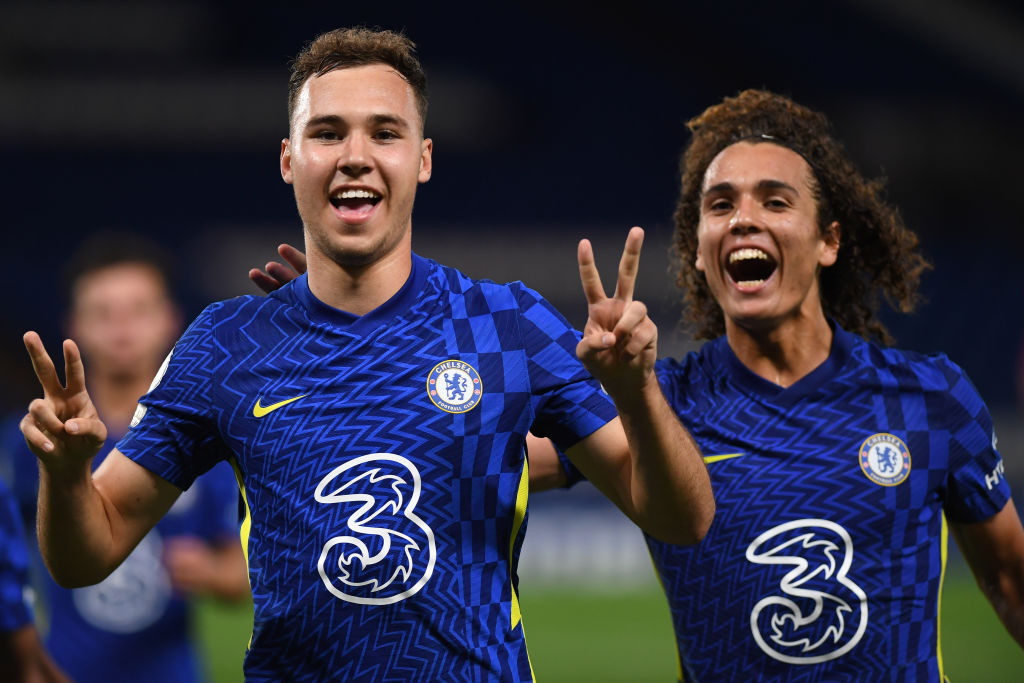 Harvey Vale and Charlie Webster of Chelsea Celebrate scoring a penalty during the Premier League 2 match between Chelsea and Manchester United. (Getty Images)