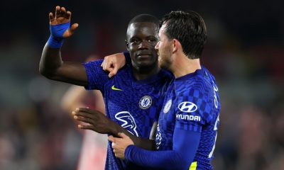 Malang Sarr celebrates with Ben Chilwell of Chelsea.