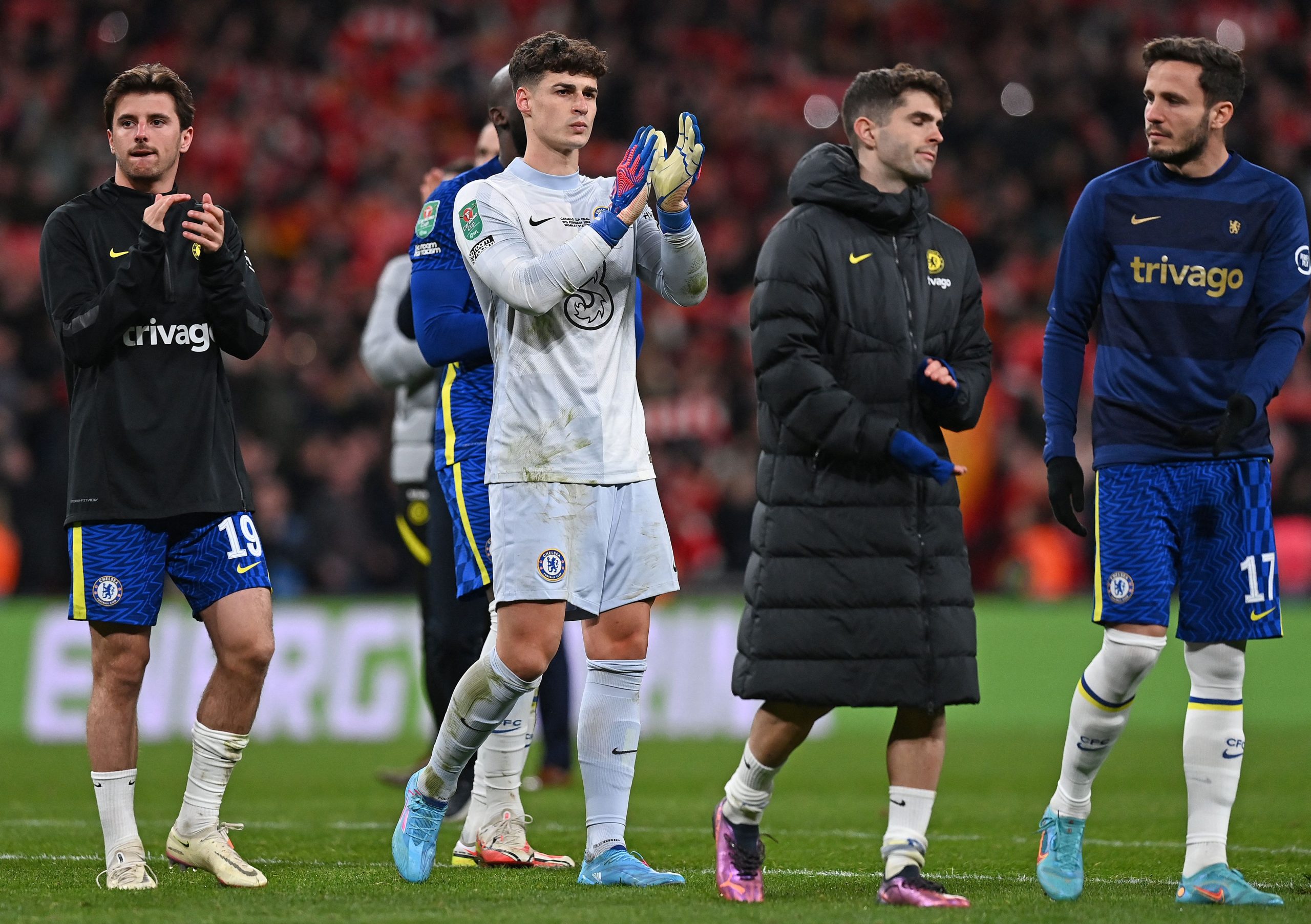 Kepa Arrizabalaga has interest from Barca for a summer move. (Photo by GLYN KIRK/AFP via Getty Images)