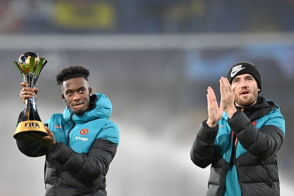 Callum Hudson-Odoi posts injury update on Ben Chilwell. (Photo by JUSTIN TALLIS/AFP via Getty Images)
