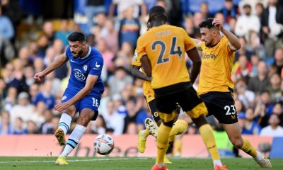 Armando Broja shoots to score his first Chelsea goal in a game against Wolves in October 2022.