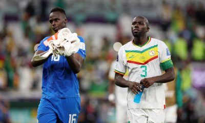 Edouard Mendy and Kalidou Koulibaly of Senegal against Qatar at the 2022 FIFA World Cup. (Photo by Dean Mouhtaropoulos/Getty Images)