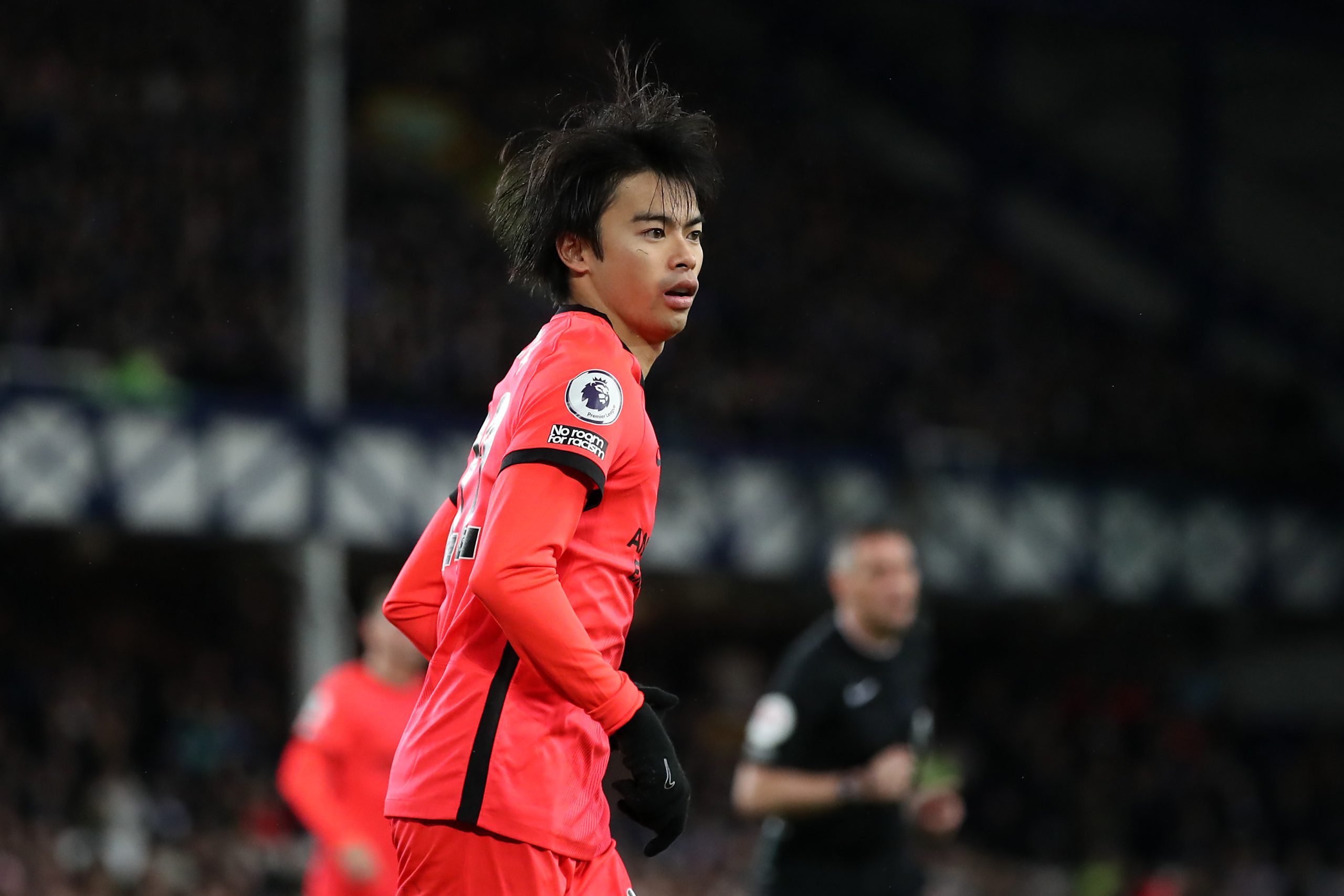Kaoru Mitoma of Brighton and Hove Albion during the Premier League match between Everton FC and Brighton & Hove Albion at Goodison Park on January 03, 2023 in Liverpool, England.