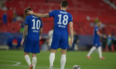 Chelsea's French striker Olivier Giroud with Christian Pulisic.