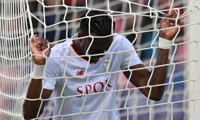 Tammy Abraham of AS Roma reacts during the Serie A match against Bologna FC.