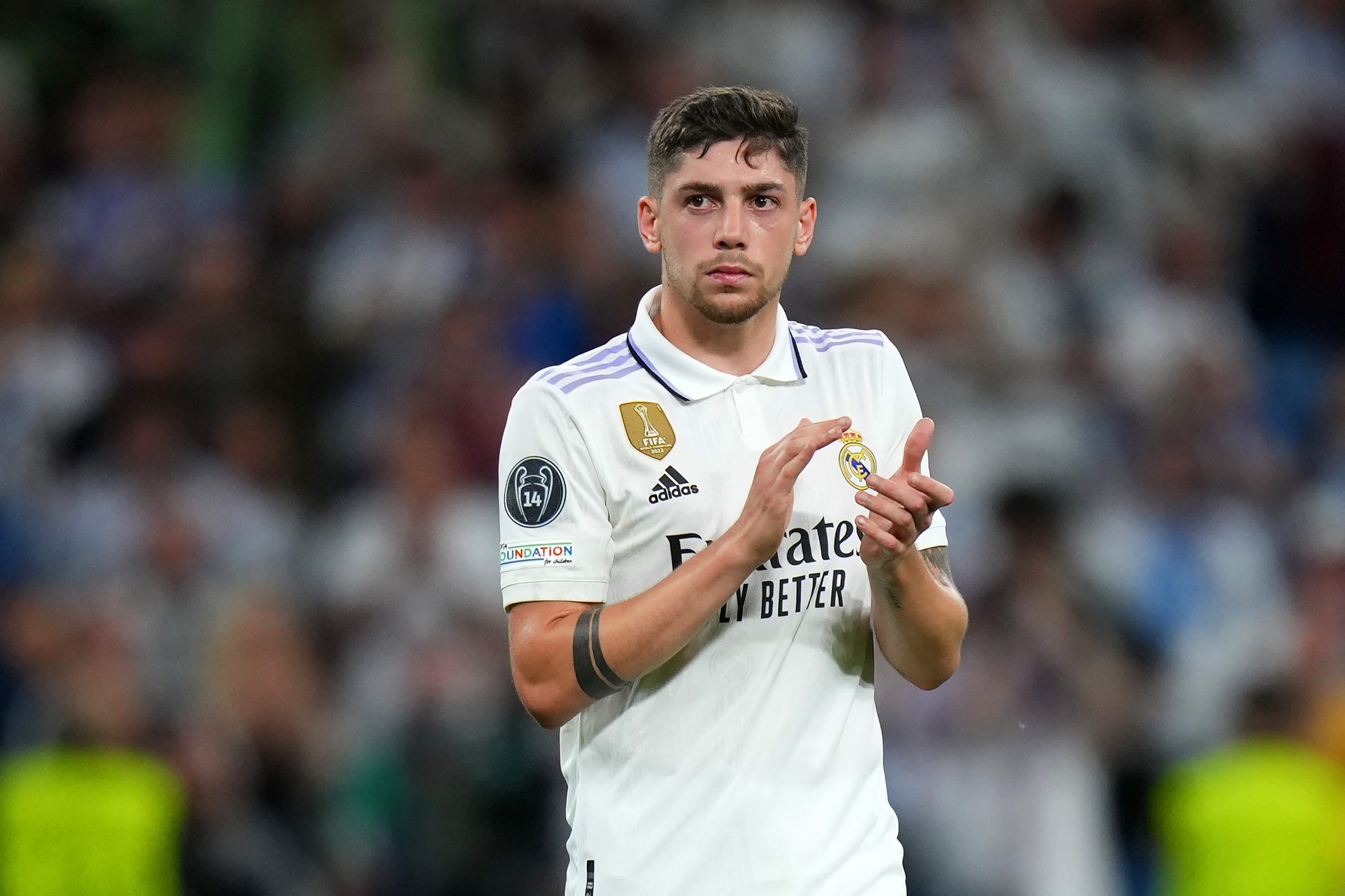 Federico Valverde of Real Madrid applauds the fans.