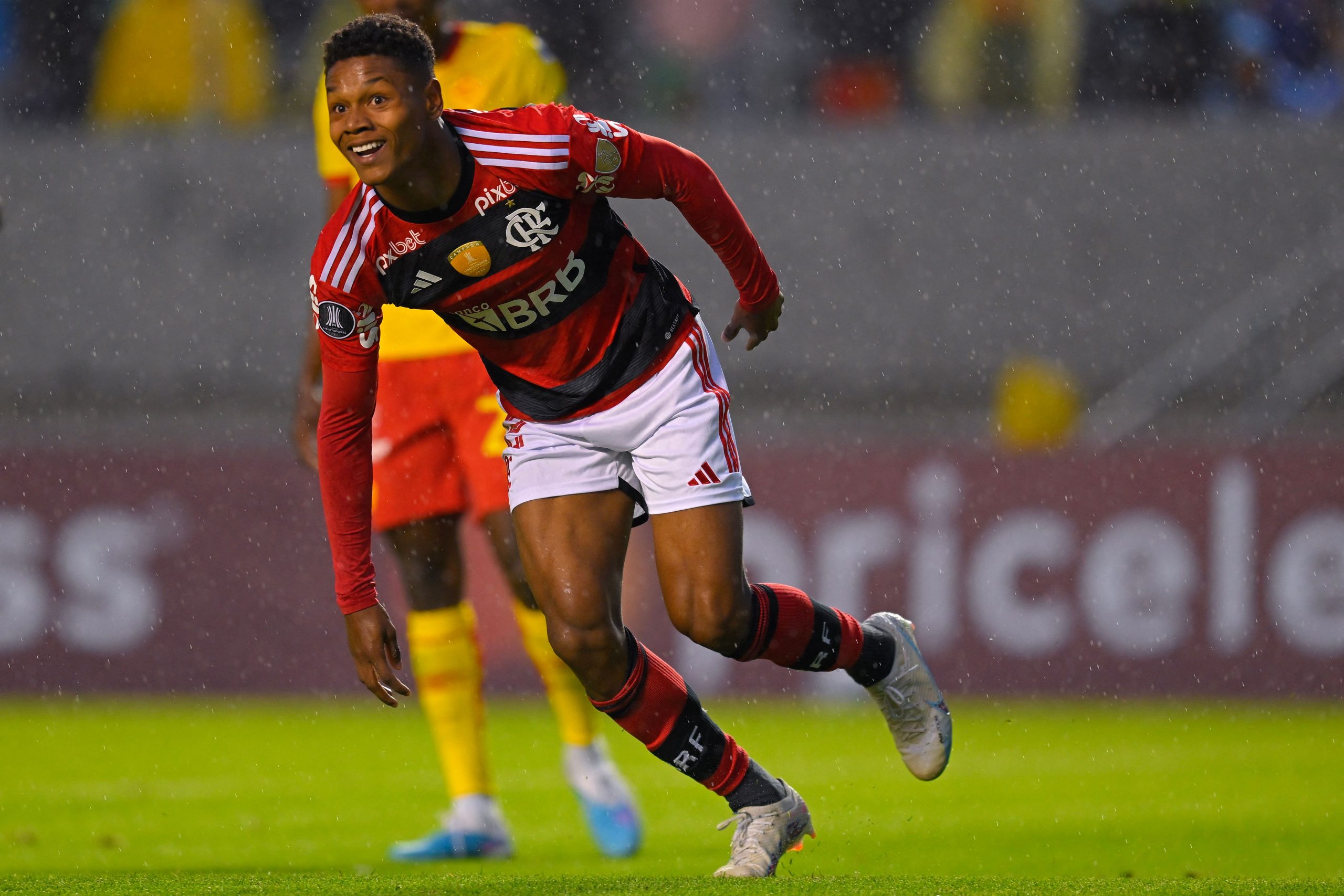 Flamengo's forward Matheus Franca celebrates after scoring a goal.