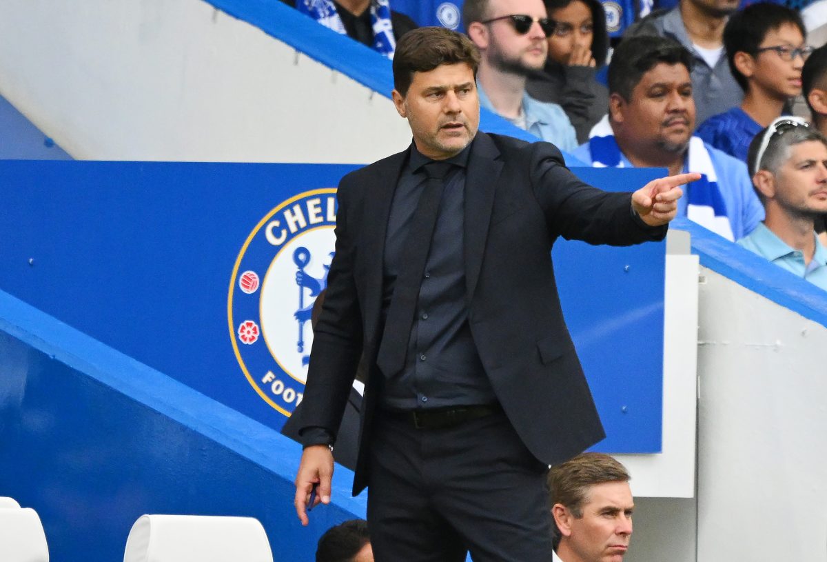 LONDON, ENGLAND - AUGUST 13: Mauricio Pochettino, Manager of Chelsea, gestures during the Premier League match between Chelsea FC and Liverpool FC at Stamford Bridge on August 13, 2023 in London, England