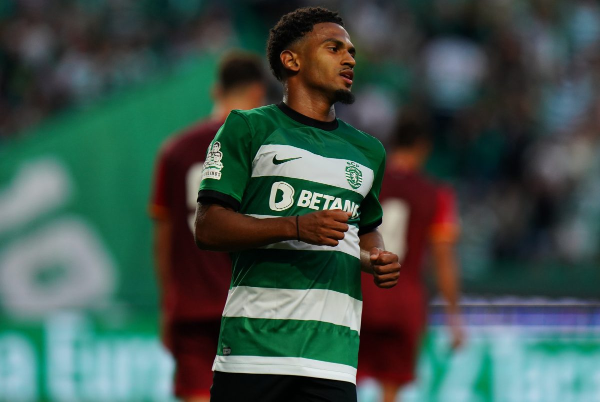 Marcus Edwards of Sporting CP celebrates after scoring a goal.