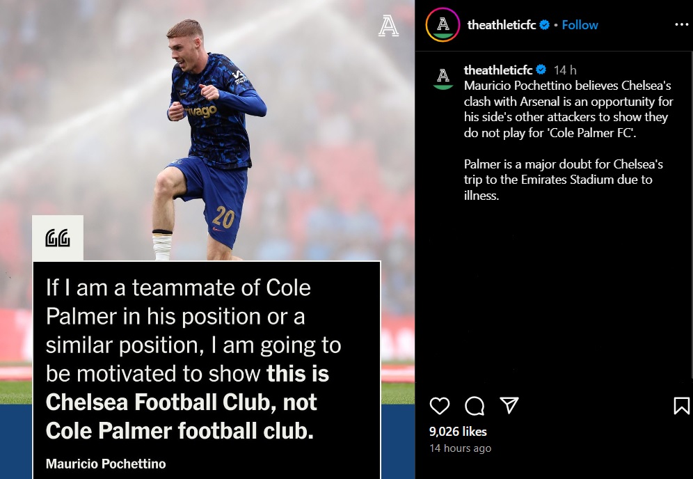 Chelsea boss Mauricio Pochettino urges players to prove against Arsenal that this is not Cole Palmer Football Club . 