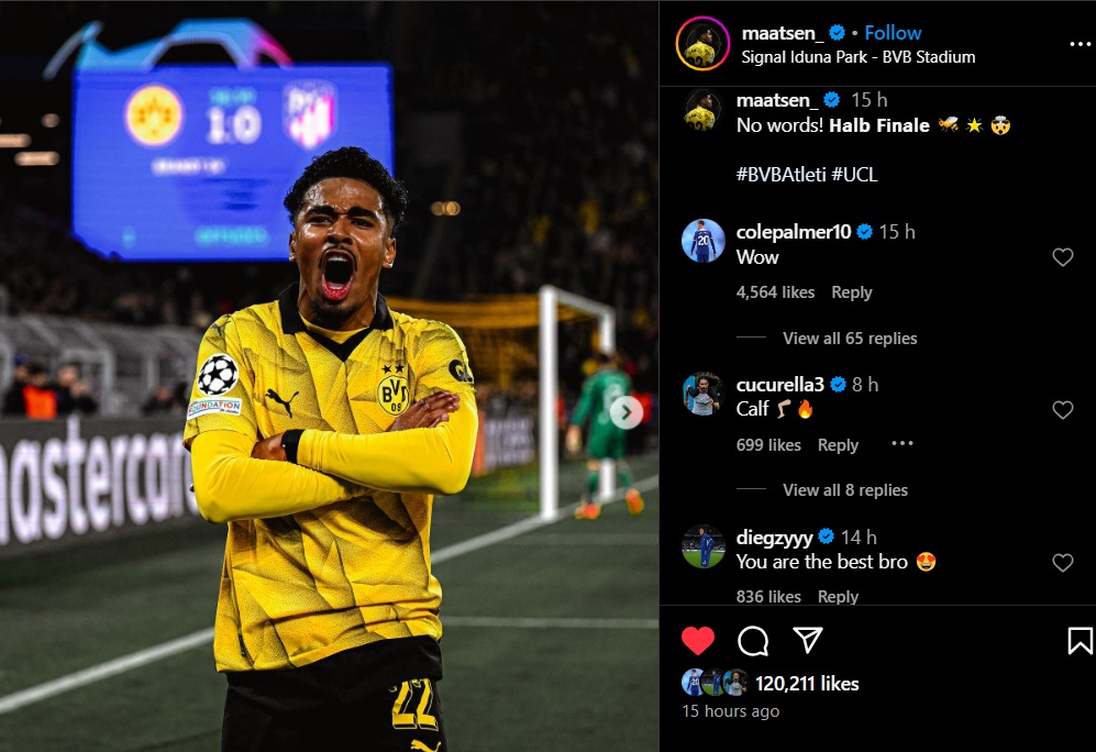 Chelsea stars send messages to appreciate loanee Ian Maatsen after UCL comeback win with Borussia Dortmund . 